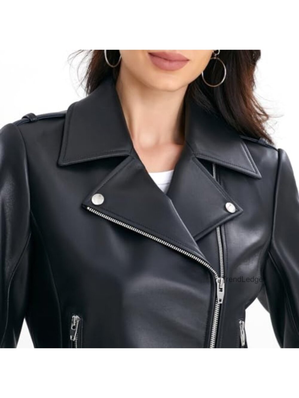 Women's Genuine Lambskin Leather Moto Jacket - Asymmetrical Zip, Quilted, Side - Picture 5 of 6